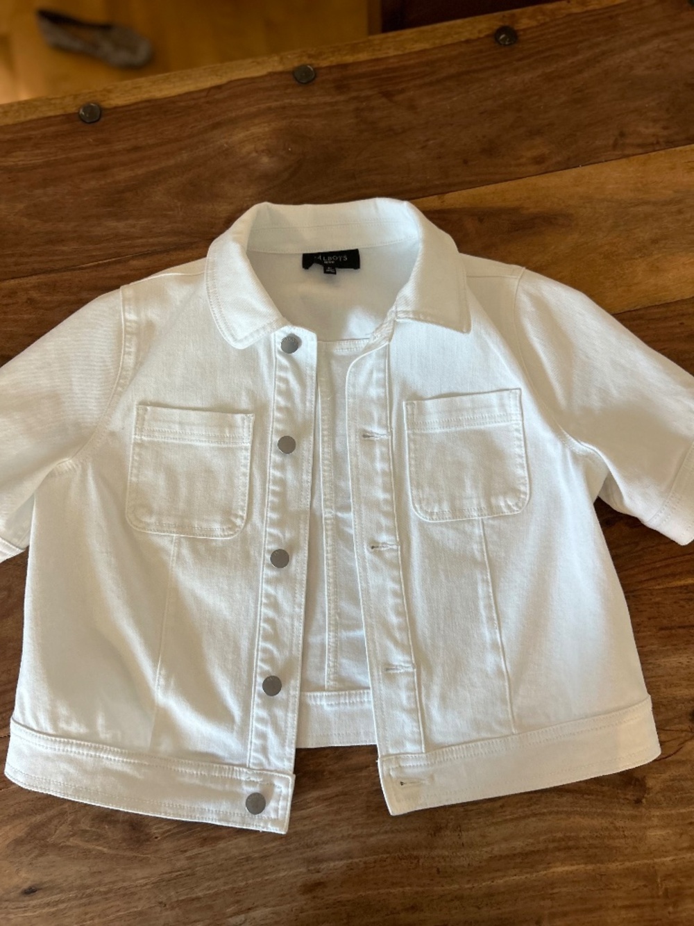 Talbots Petite White Denim Jacket with Shorter Sleeves